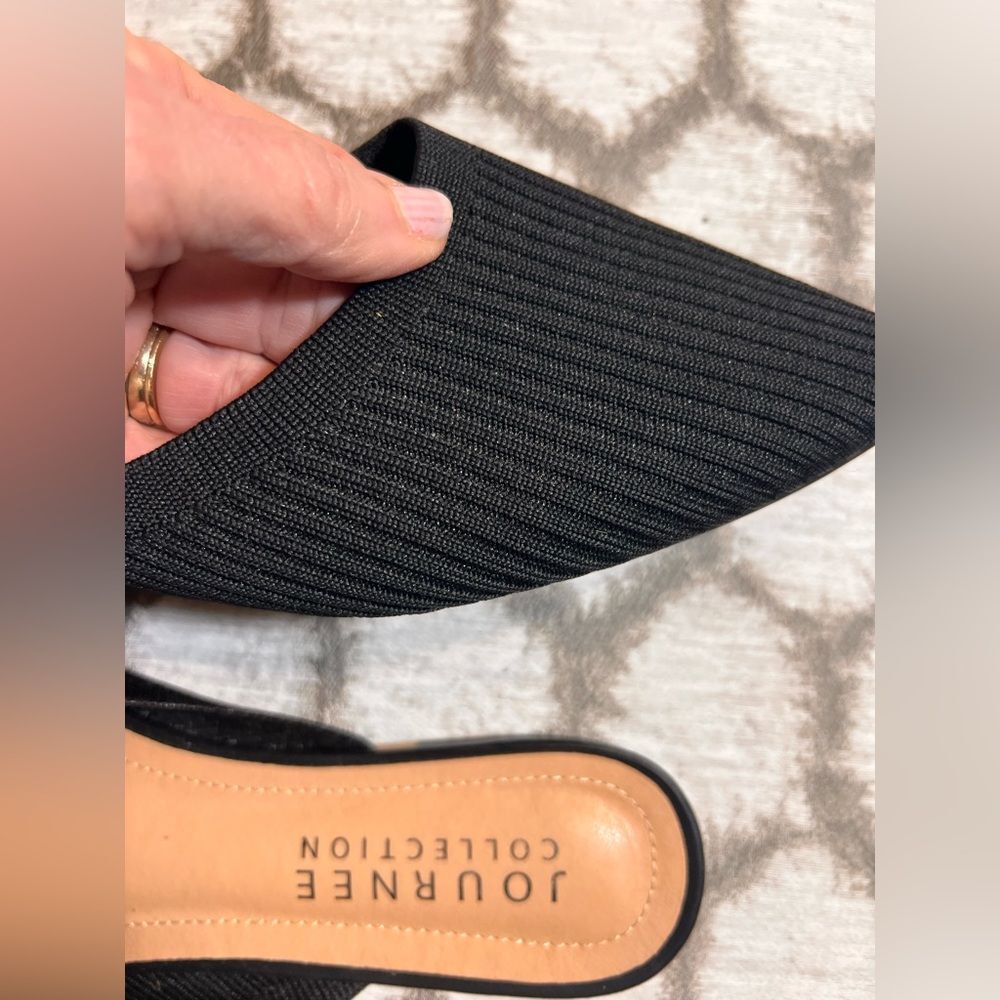 Journee Collection Textured Black Mules 8 Ribbed stretch material - Picture 3 of 11